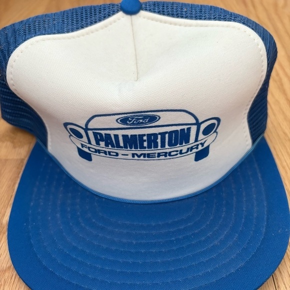 Vintage Palmerton Ford Mercury Mesh Snap Back Trucker Hat Blue White Puffy - Picture 2 of 6